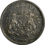 Sweden Oscar II Silver 1890 EB 1 Krona aXF Condition Mintage-594,000 KM# 760 (6)