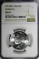 Morocco Hassan II Silver AH1384//1965 5 Dirhams 29mm NGC MS64 Y# 57 (23)