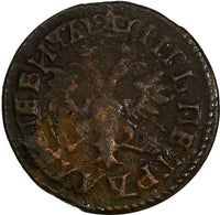 RUSSIA PETER I Copper 1705 Denga, 1/2 Kopek 3,71 g. Kadashevsky KM# 116 (18 518)