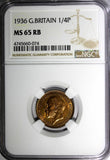 Great Britain George V (1910-1936) 1936 Farthing NGC MS65 RB NICE RED KM# 825(4)