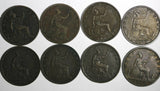 Great Britain  Victoria Copper LOT OF 8 COINS 1862-1889 1/2 Penny (599)