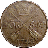 SWEDEN  Frederick I 1749 2 Ore,S.M Low Mintage:313,000 Avesta Mint. KM#437 (516)