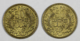 TUNISIA LOT OF 2 COINS AH1360//1941 50 Centimes UNC Mint Luster KM# 246 (20 820)