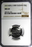 SUDAN AH1409 1989 25 Ghirsh Central bank NGC MS63 TOP GRADED BY NGC KM# 108 (4)