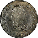 PERU Fernando VII Silver 1820 LIMA JP 2 Reales SCARCE UNC KM# 115.1(14 917)