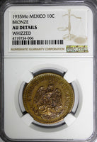 Mexico Bronze 1935 10 Centavos NGC AU DETAILS TONING 30.5mm KM# 430 (006)