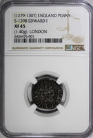 ENGLAND Edward I Silver (1279-1307) 1 Penny London NGC XF45 Toned S-1398 (001)