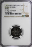 ENGLAND Edward I Silver (1279-1307) 1 Penny London NGC XF45 Toned S-1398 (001)