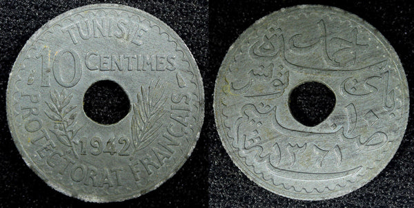 TUNISIA  Zinc 1942 10 Centimes WWII Issue KM# 267 (23 005)