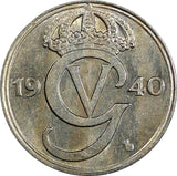 Sweden Gustaf V Nickel-Bronze 1940 G 25 Öre  KM# 798 (22 038)