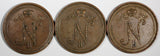 Finland Nicholas II Copper LOT OF 3 COINS 1915 10 Penniä Mint-420,000 KM# 14(2)