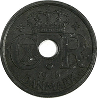 Denmark Christian X German Occupation Zinc 1945 25 Ore WWII Issue KM# 823.2a/435