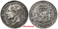 Spain Alfonso XII Silver 1882 (82) MS-M  2 Pesetas SCARCE KM# 678.2 (9022)