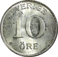 Sweden Gustaf V (1907-1950) Silver 1941 G 10 Öre  GEM BU KM# 780 (22 080)
