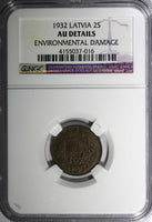 Latvia Bronze 1932 2 Santimi NGC AU DETAILS Last Year Type KM# 2 (016)