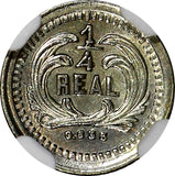 GUATEMALA Silver 1882 1/4 Real NGC AU DETAILS Light Toned KM# 151 (073)