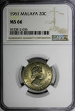 Malaya & British Borneo Elizabeth II 1961 20 Cents NGC MS66 Light Toning KM#3(6)