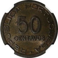 Mozambique Portuguese Bronze 1945 50 Centavos NGC MS64 BN 1 YEAR TYPE KM# 73