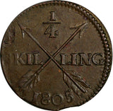 SWEDEN Gustaf IV Adolf Copper 1805 1/4 Skilling Avesta mint KM# 564 (15 233)