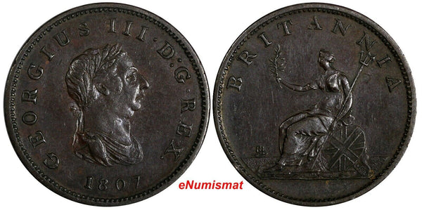 Great Britain George III Copper 1807 1/2 Penny SOHO Mint  XF KM# 662 (19 966)