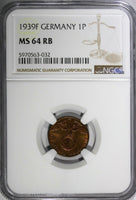 Germany-Third Reich Bronze 1939 F 1 Reichspfennig NGC MS64 RB RED KM# 89  (032)