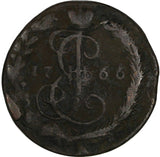 Russia Catherine II Copper 1766 EM Denga Ekaterinburg Mint C# 56.2 (18 707)