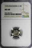 Rhodesia Zimbabwe Copper-Nickel 1970 2-1/2 Cents NGC MS68 GEM BU KM# 11 (016)