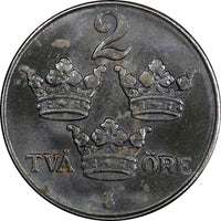 Sweden Gustaf V Iron 1947 2 Öre Choice Unc KM# 811 (858)