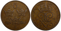 Sweden Gustaf V Bronze 1915 5 Öre KM# 779.2 (20 617)