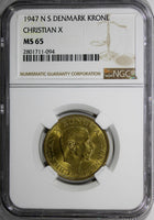 DENMARK Christian X 1947 NS 1 Krone NGC MS65 LAST DATE   KM# 835