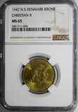 DENMARK Christian X 1947 NS 1 Krone NGC MS65 LAST DATE   KM# 835