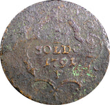 Italian States GORIZIA Leopoldo II Copper 1791 F  1/2 Soldo Hall Tyrol KM#30 (8)