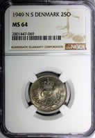 Denmark Frederik IX 1949 N S 25 Ore NGC MS64 Crowned Monogram KM# 842.1 (069)