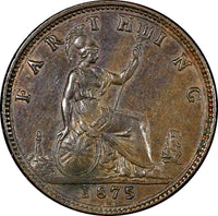 Great Britain Victoria Bronze 1875 H Farthing Birmingham Mint KM# 753 (21 085)
