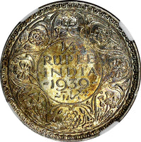 India-British George VI Silver 1939 (C) 1/4 Rupee Calcutta NGC MS61 KM# 544 (01)