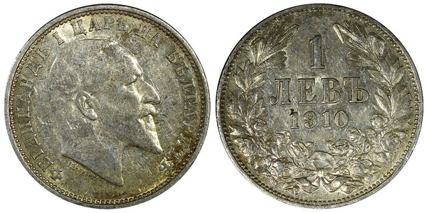 Bulgaria Ferdinand I Silver 1910 1 Lev Toned KM# 28 (22 188)