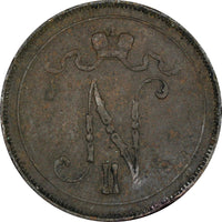 FINLAND Nicholas II Copper 1897 10 Pennia Mintage-502,000 KM# 14 (21 600)