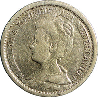 Netherlands Wilhelmina I Silver 1914 25 Cents 19mm KM# 146