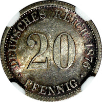 Germany - Empire Wilhelm I Silver 1876 F 20 Pfennig NGC MS62 KM# 5 (084)