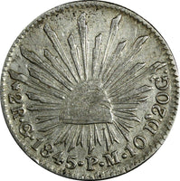 Mexico FIRST REPUBLIC Silver 1845 Go PM 2 Reales  Guanajuato KM# 374.8 (19 161)