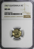 Guatemala 1967 5 Centavos LARGE DATE NGC MS66 TOP GRADED KM# 266.1 (024)