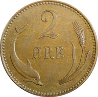 Denmark Christian IX Bronze 1906 VBP 2 Ore Last Year Type UNC KM# 793.2 (23 854)