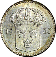 SWEDEN Gustaf V Silver 1935 G 10 Öre CHOICE UNC KM# 780 (22 141)