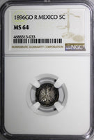 Mexico SECOND REPUBLIC Silver 1896 GO R 5 Centavos NGC MS64 Guanajuato KM# 398.5