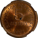 Portugal Bronze 1921 5 Centavos NGC MS63 RB 3 YEARS TYPE KM# 569 (046)