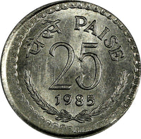 India-Republic 1985 25 Paise Calcutta Mint Mint Error OFF CENTER KM# 49.1(17457)