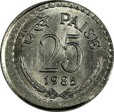 India-Republic 1985 25 Paise Calcutta Mint Mint Error OFF CENTER KM# 49.1(17457)