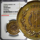 Mexico Bronze 1935 10 Centavos NGC AU DETAILS TONING 30.5mm KM# 430 (006)