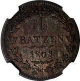 Swiss Cantons AARGAU 1808 Batzen NGC AU DET. KEY DATE Mintage-184,000 KM# 9.1(4)