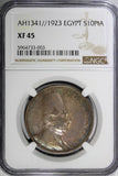Egypt Fuad I Silver AH1341/1923 10 Piastres NGC XF45 Toned KM# 337 (003)